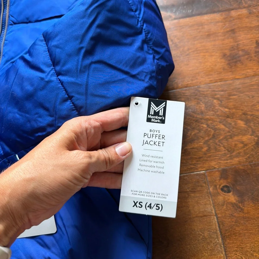 Members Mark Boys Blue Puffer Jacket Removable Hood Sherpa Lined XS 4/5 NEW